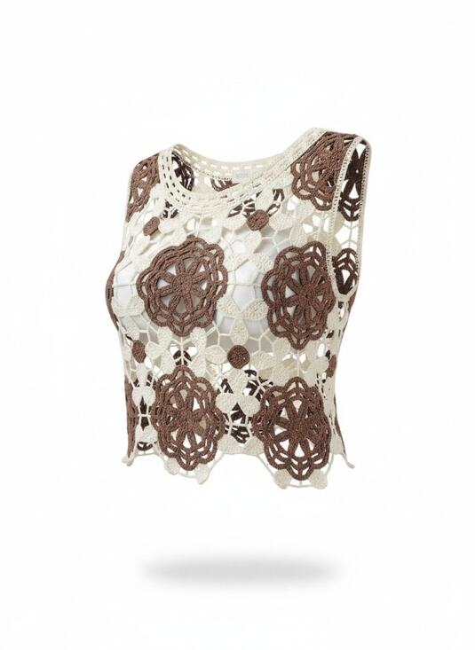 Rebellion Tops - Boho Hippie REBELLION AGAIN Brown & Ivory Crochet Crop Top Size Small Festival